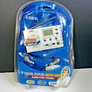 Coby Digital Display AM/FM Radio‎ Alarm Clock Speaker w Headphones New Portable